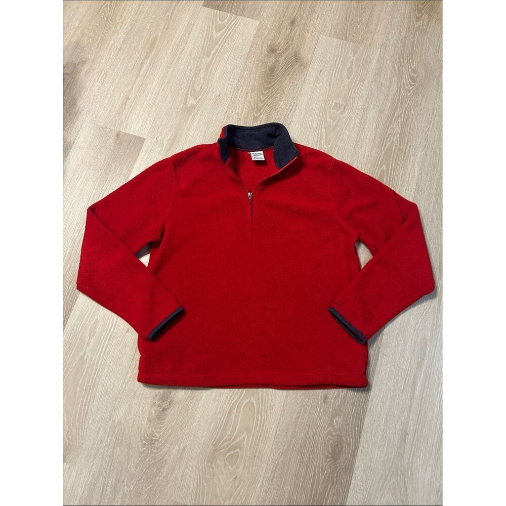 Old Navy Outlet Vintage Red Quarter Zip Fleece Pullover Navy Trim sz Large